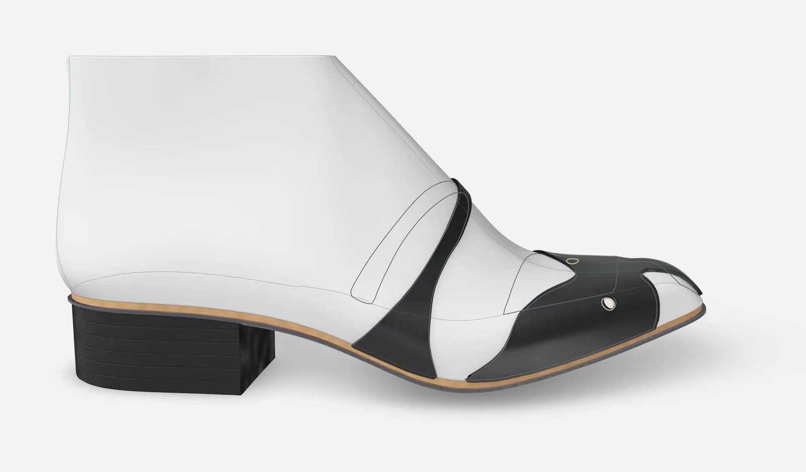IGNES on its sole and block heel, built in layers